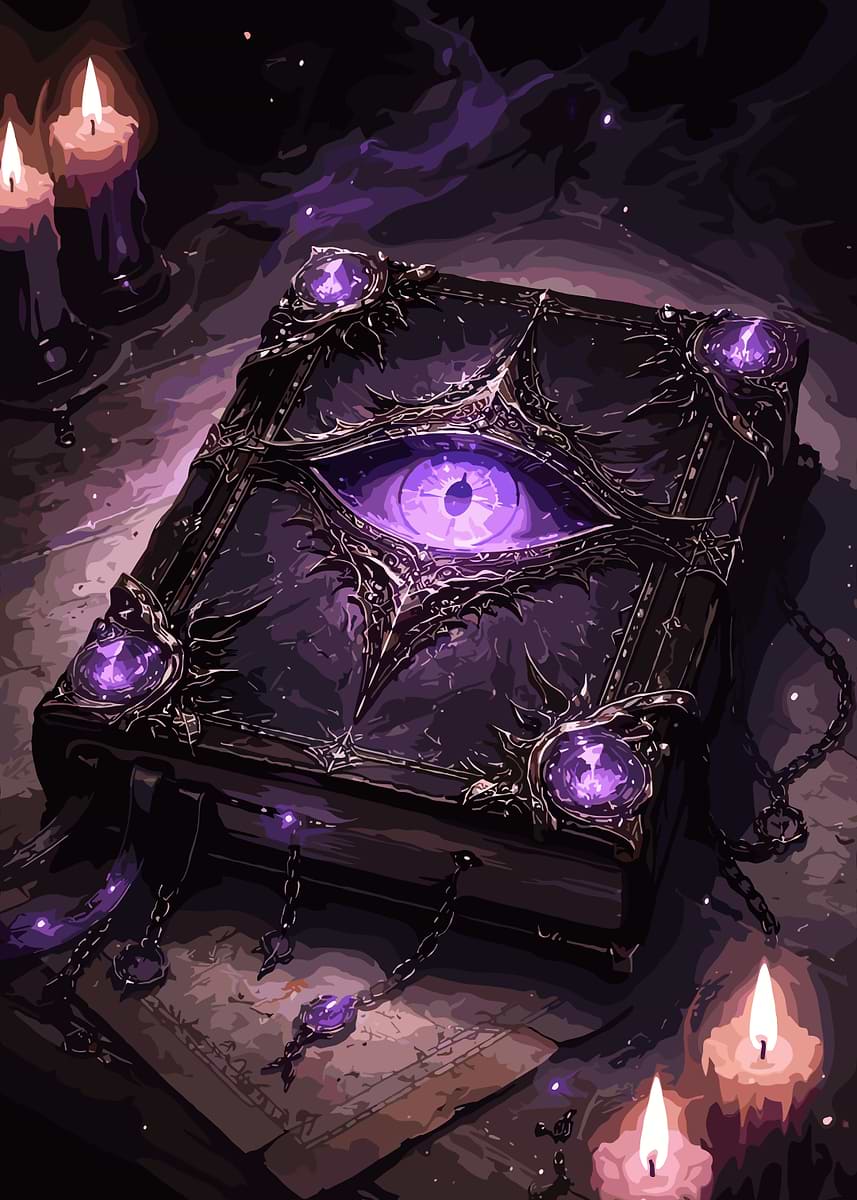 'Mystical Grimoire with Eye and Gems book' Poster, picture, metal print ...