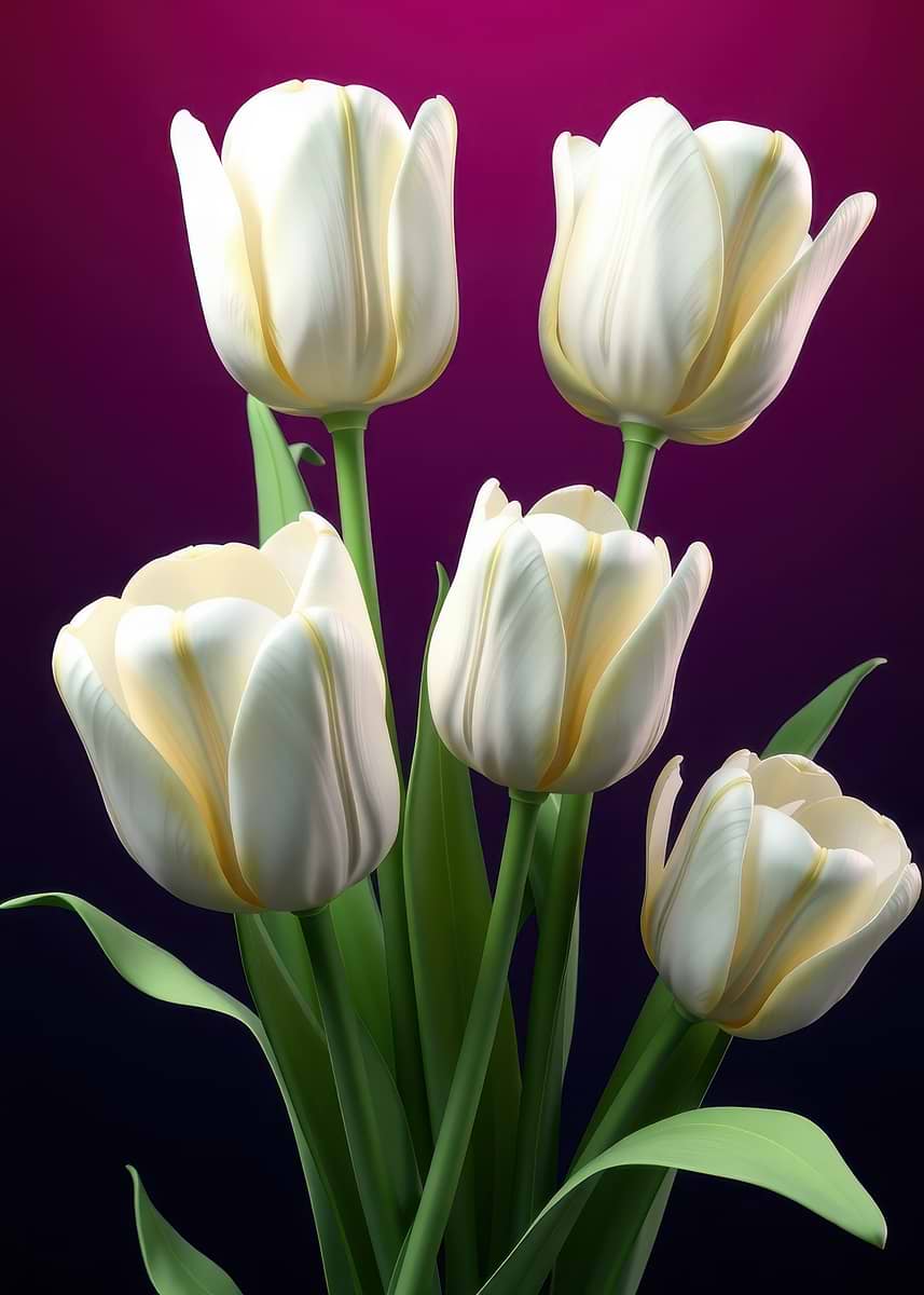 Dpicture 'White Tulips with Yellow Accents' Poster, picture, metal print, paint ...