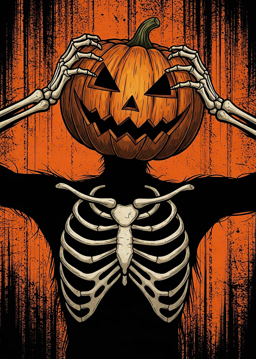 Scary Pumpkin Skeleton Halloween Art' Poster, picture, metal print