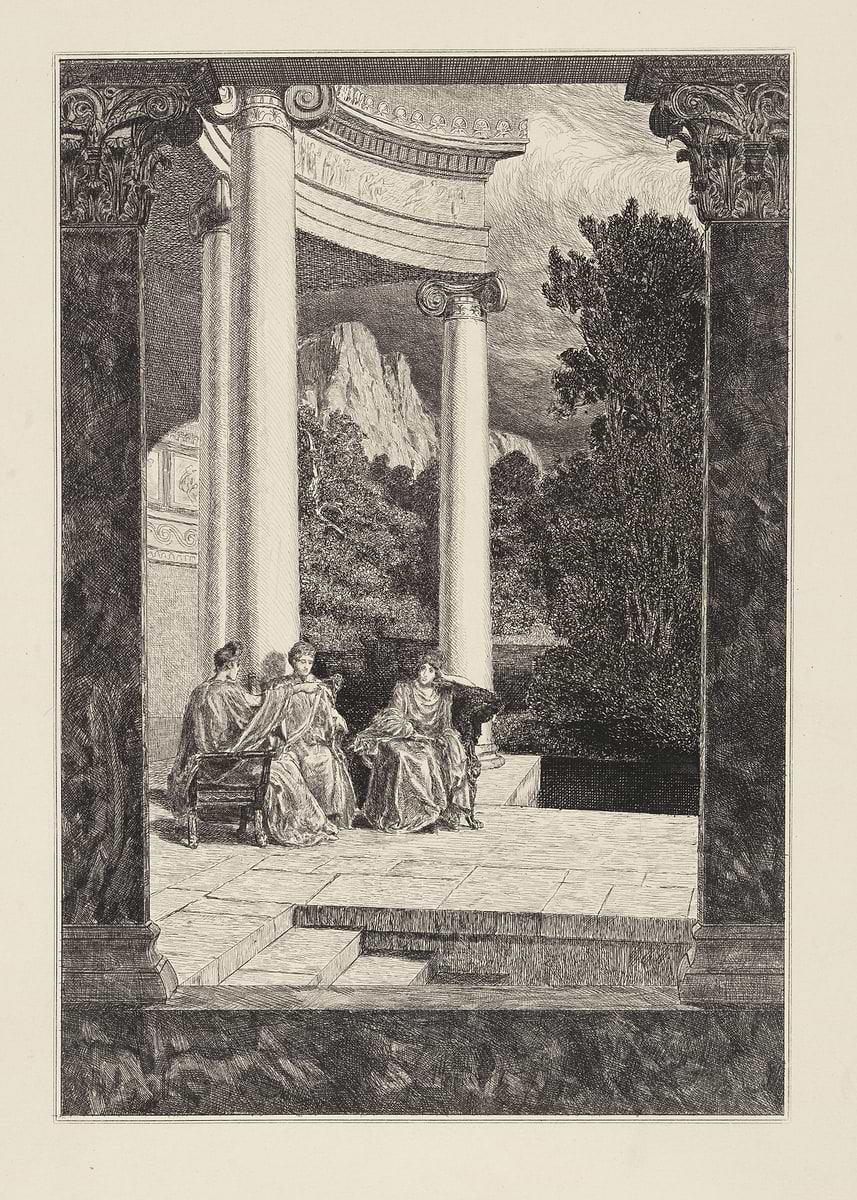 'Classical Courtyard Gathering' Poster, picture, metal print, paint by ...