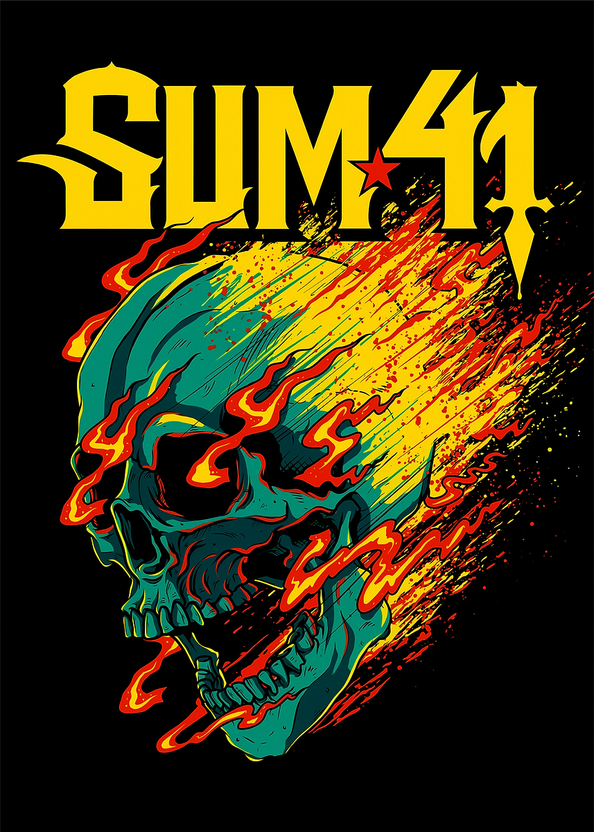 Sum 41 Flaming Skull' Poster, picture, metal print, paint by Cinta