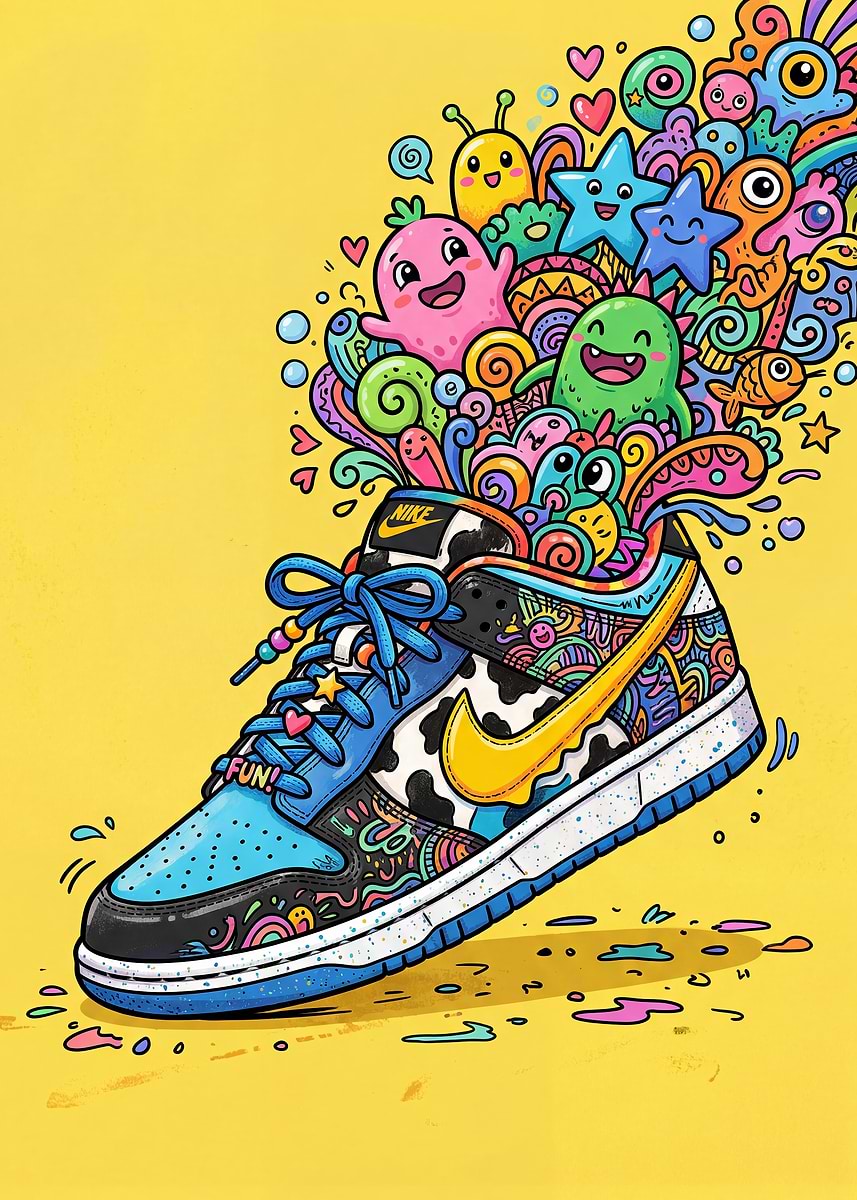 Doodle Art Nike Sneaker' Poster, picture, metal print, paint by
