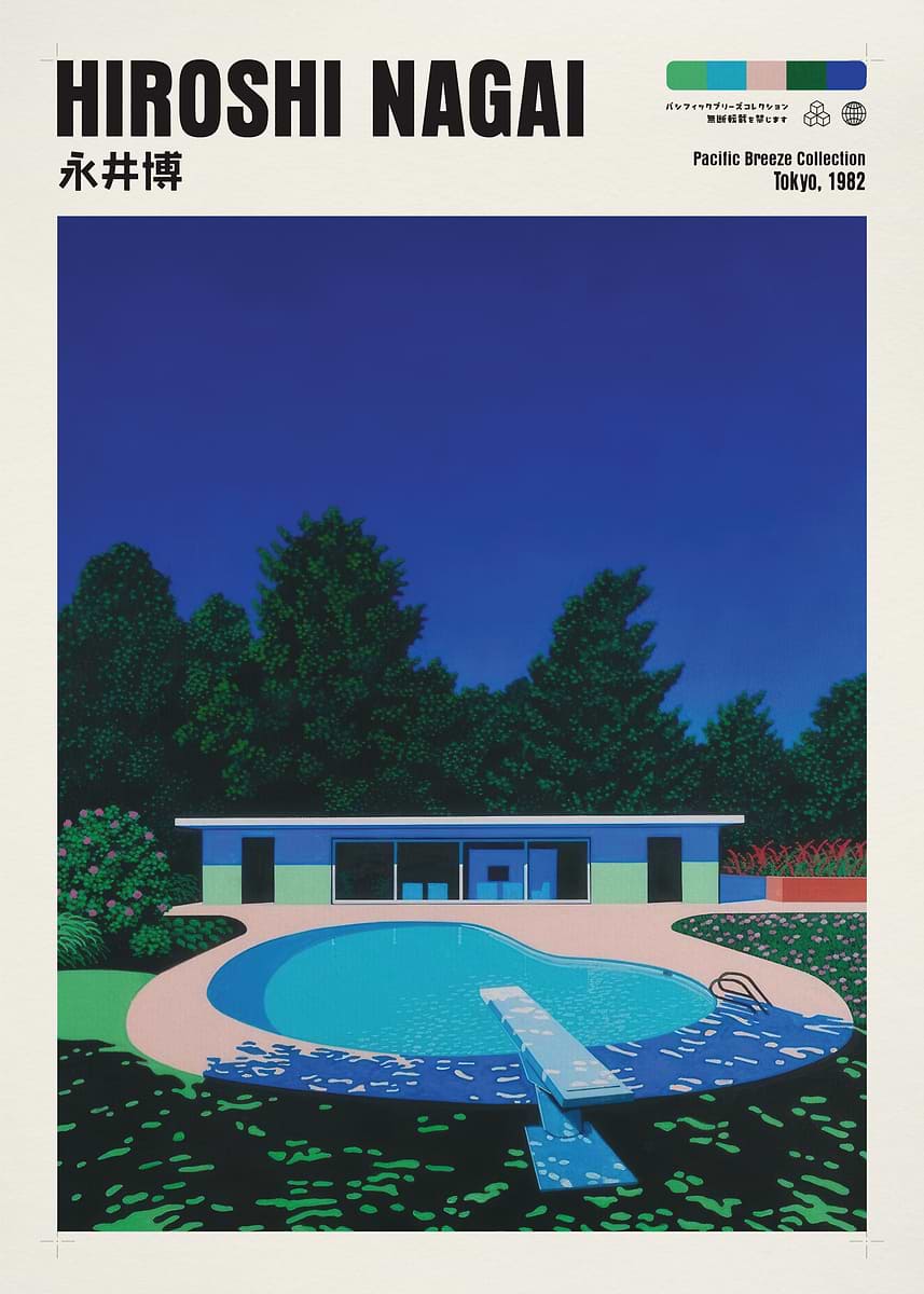 Hiroshi Nagai Poolside Scene' Poster, picture, metal print, paint