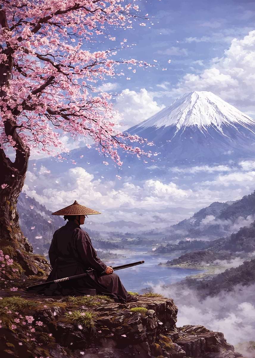 Samurai in sakura' Poster, picture, metal print, paint by