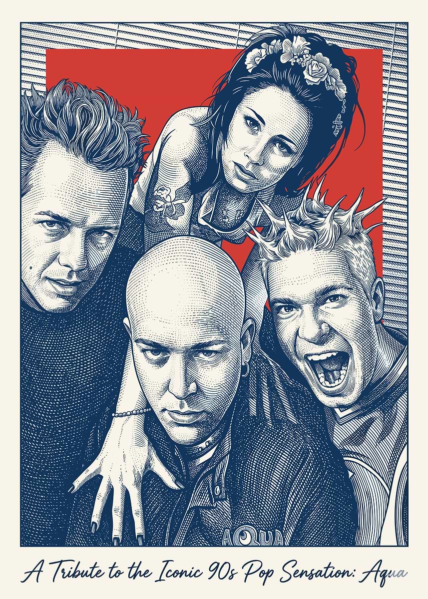 WALLPAPER AND THE ARTIST 壁紙とアーティスト（英語版） Aqua 90s Pop Band Portrait' Poster, picture, metal print, paint by