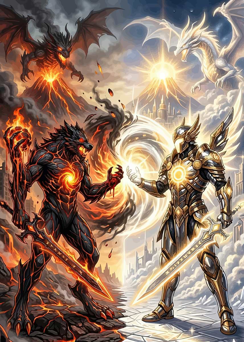 'Epic Fantasy Battle Between Light and Dark' Poster, picture, metal ...