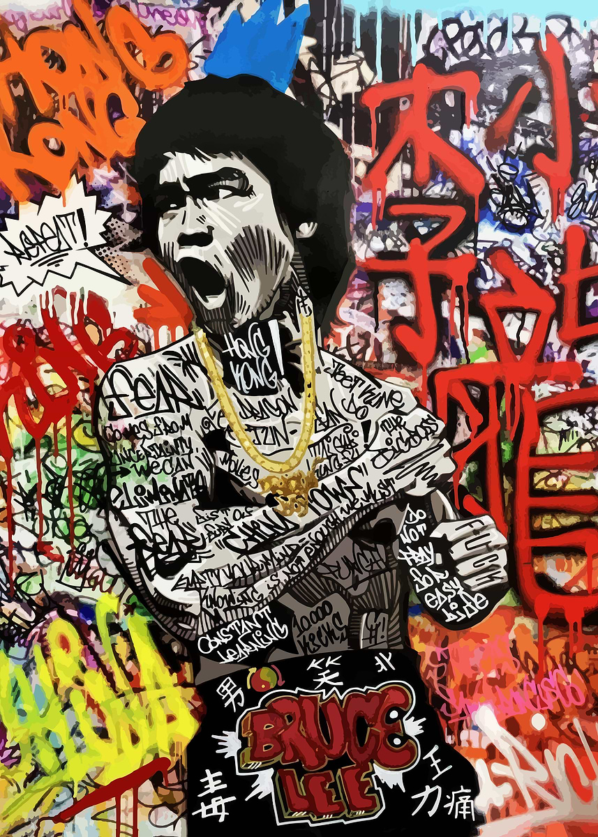 Bruce Lee Graffiti Art' Poster, picture, metal print, paint by