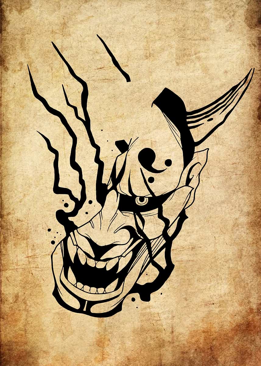 'Demon Mask with Horns' Poster, picture, metal print, paint by KAZE ...