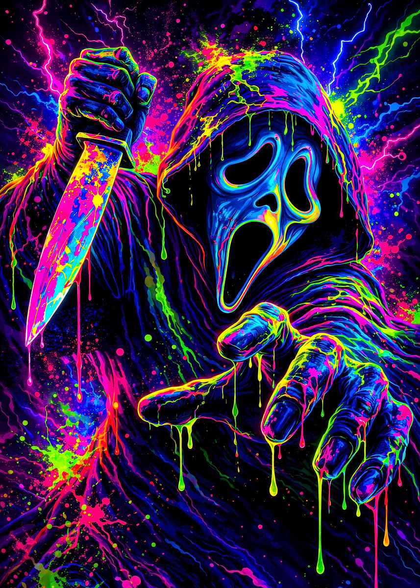 Pyrography Ghostface 'Psychedelic Ghostface with Knife' Poster, picture, metal print, paint ...