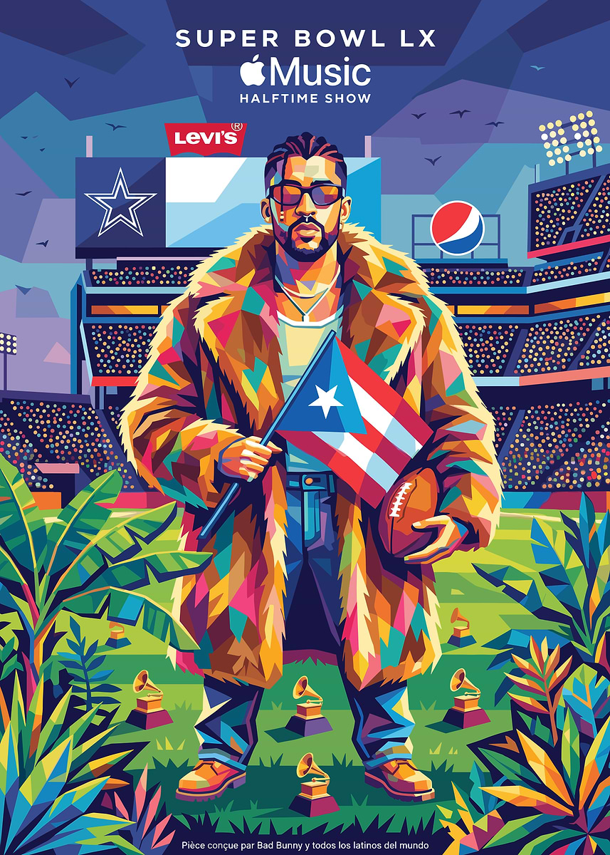 Bad Bunny Super Bowl Halftime Show' Poster, picture, metal print