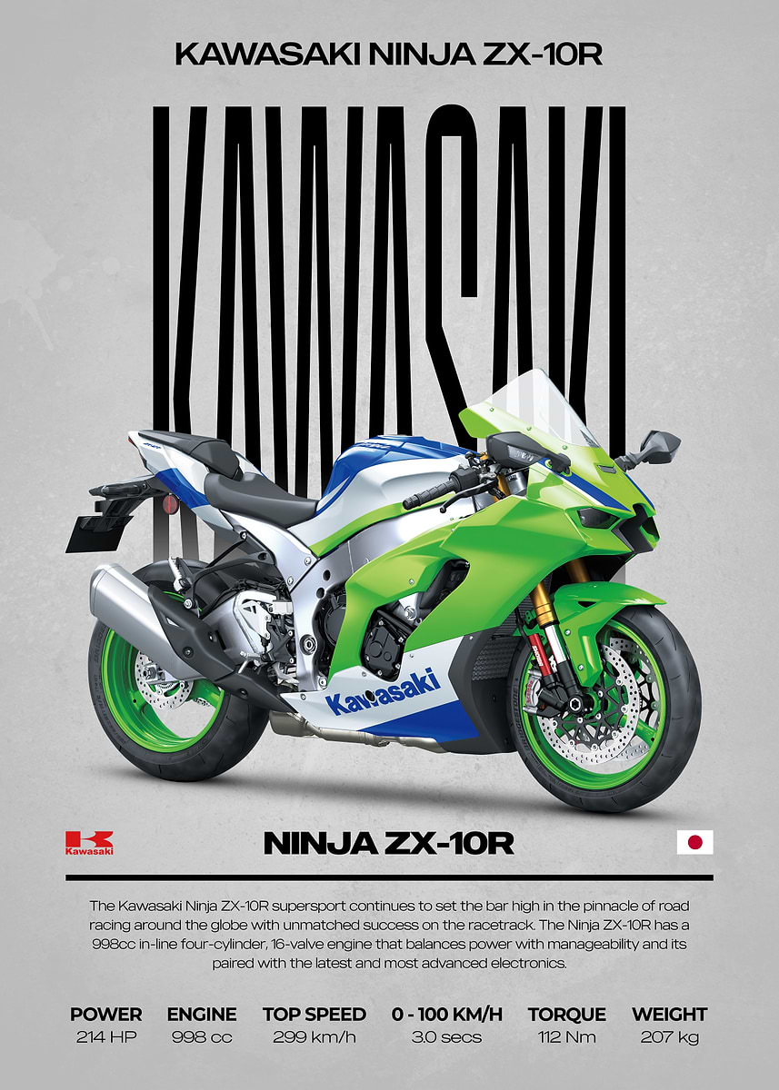 Kawasaki Ninja ZX-10R Motorcycle' Poster, picture, metal print