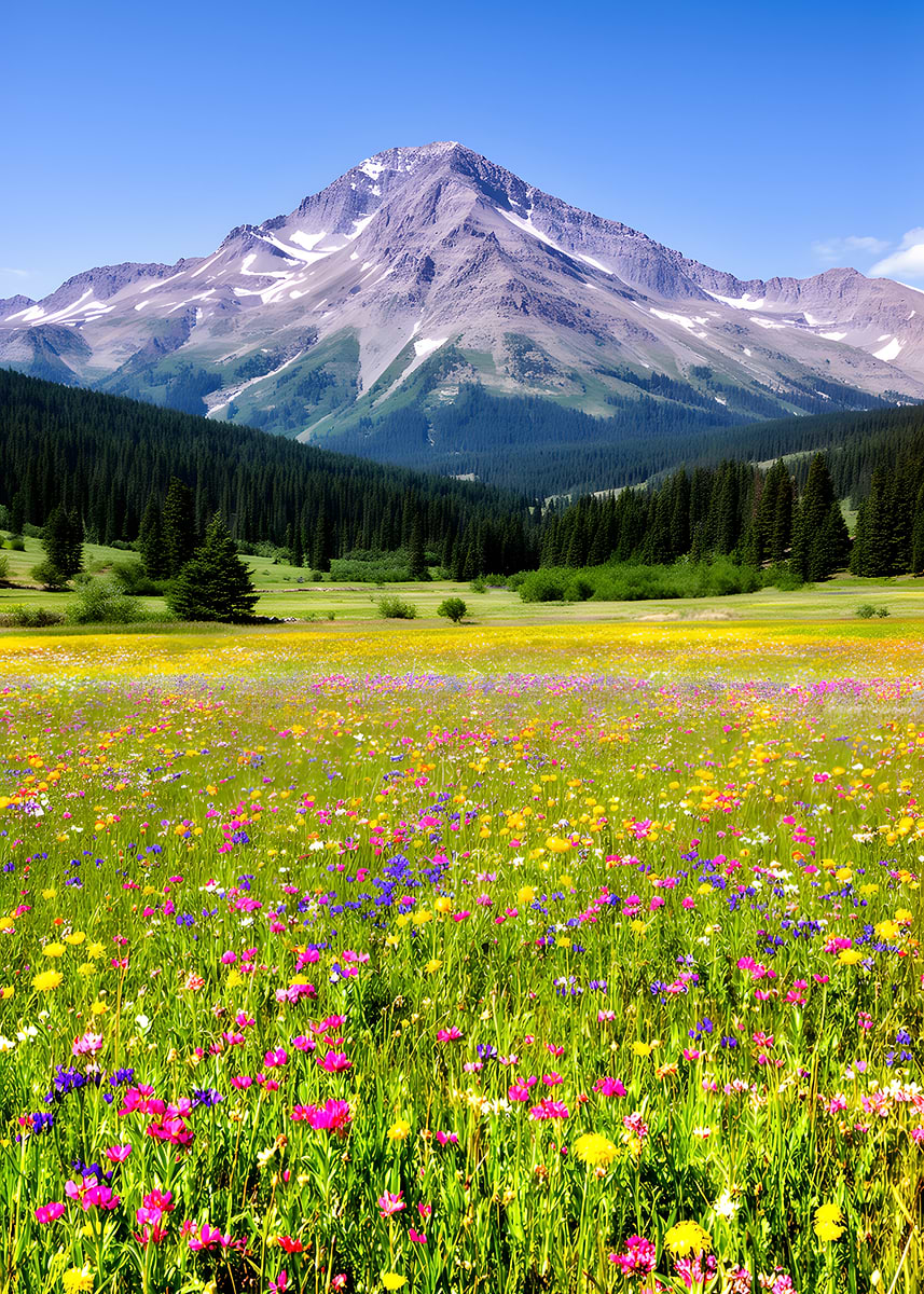 Wildflower Meadow with Mountain Backdrop' Poster, picture, metal Wildflower Meadow with Mountain Backdrop' Poster, picture, metal