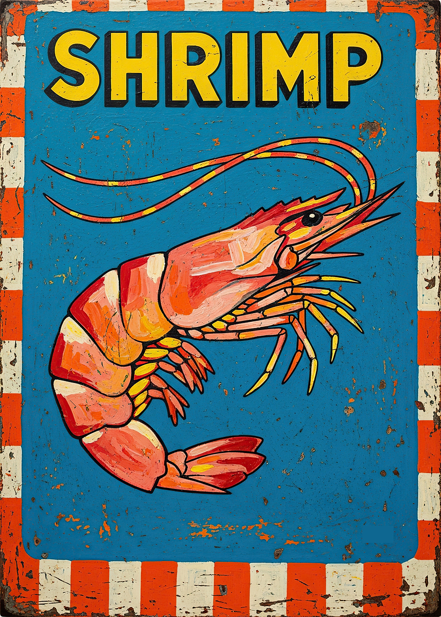 Shimp Signs 'Vintage Shrimp Sign' Poster, picture, metal print, paint by Av art ...