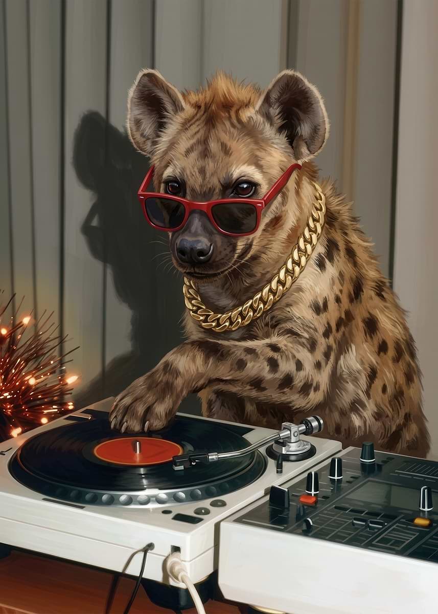 DJ Hyena with Gold Chain and Sunglasses' Poster, picture, metal