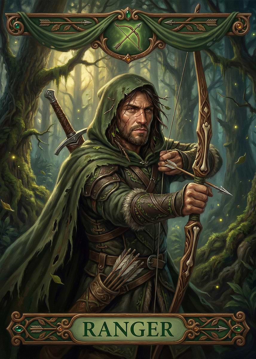 'Fantasy Ranger with Bow and Sword' Poster, picture, metal print, paint ...
