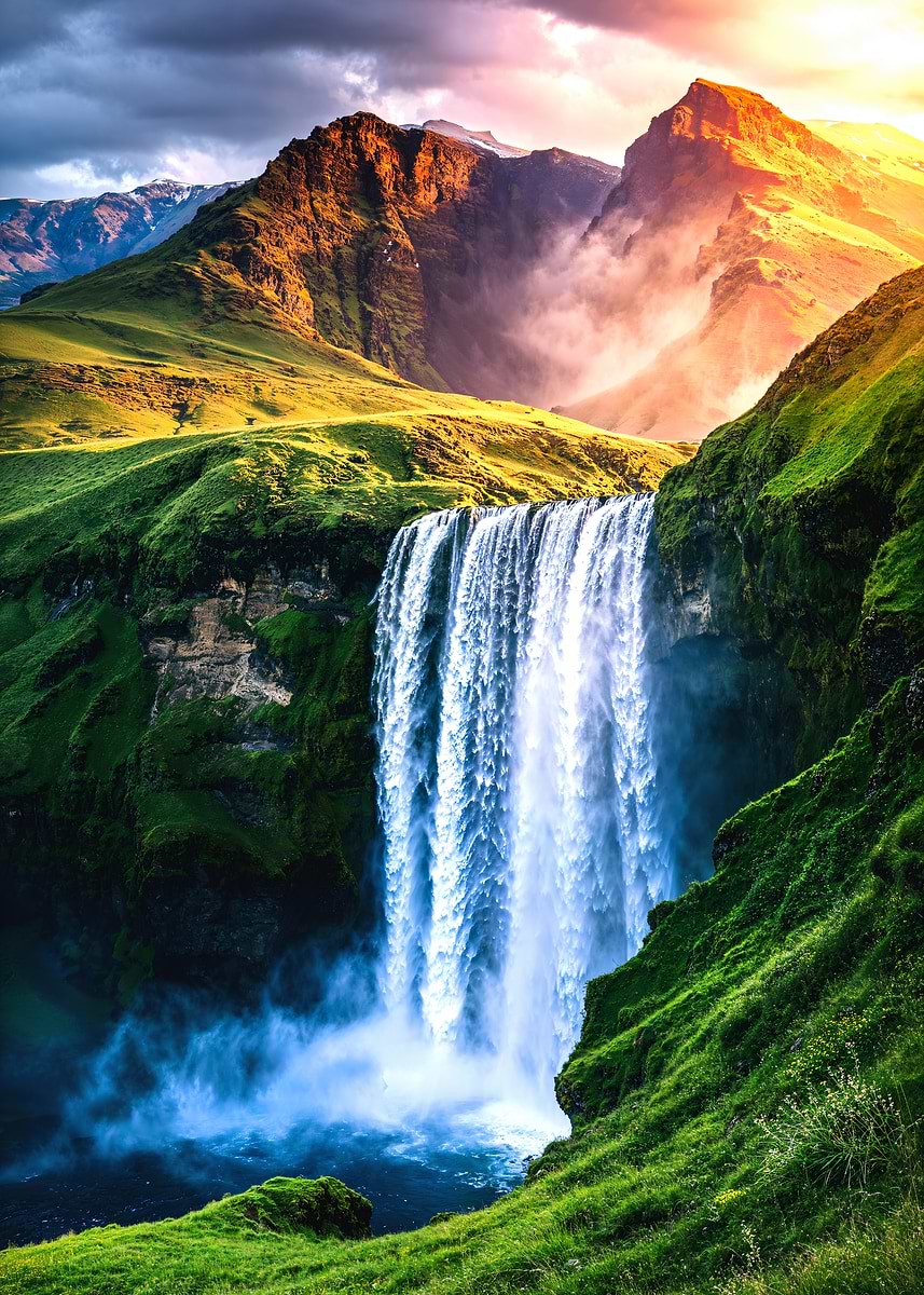 Emerald Valley Waterfall — from the Sanctuaries Of Nature collection, a Pixaverse metal print