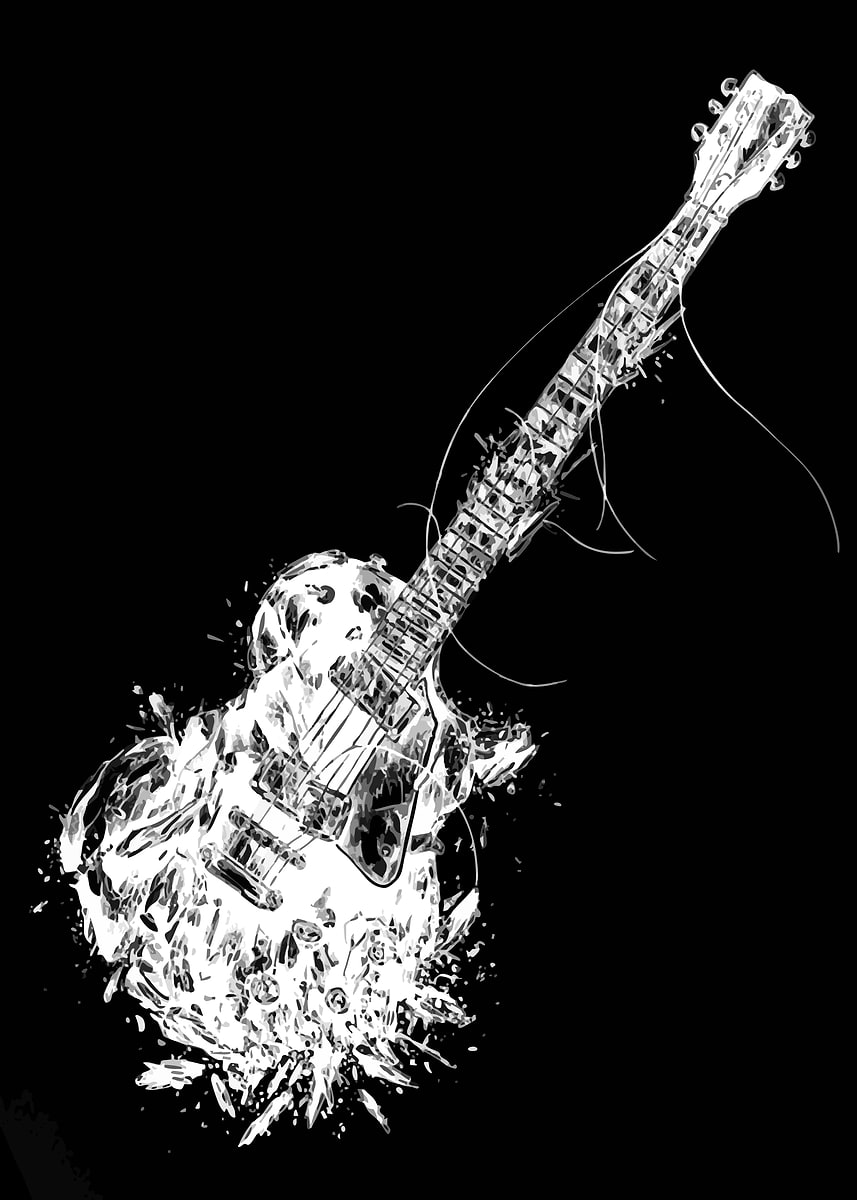 Exploding Electric Guitar Art' Poster, picture, metal print, paint