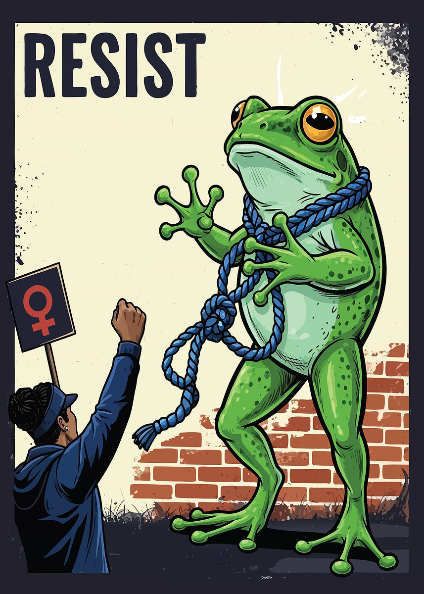 'Resist Frog with Rope and Protestor' Poster, picture, metal print ...