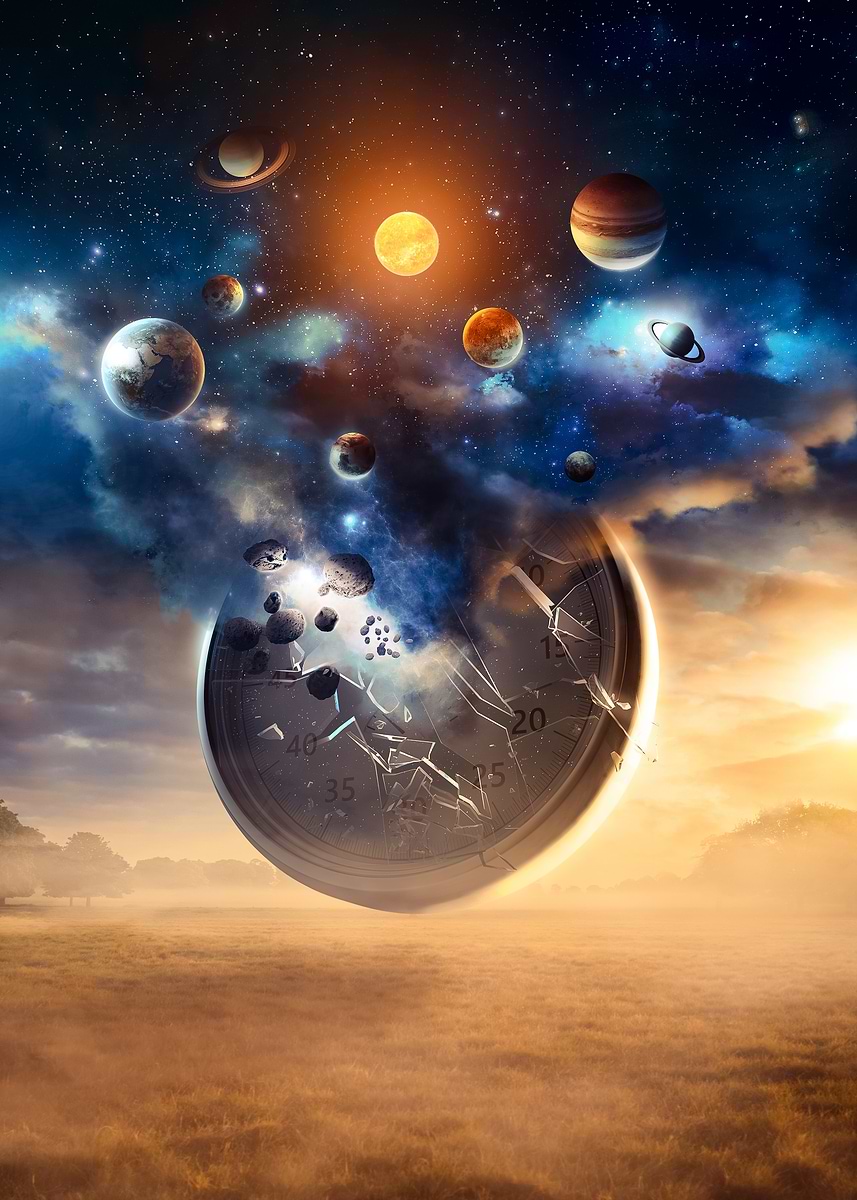 Cosmic Clock Shattering in Space' Poster, picture, metal print