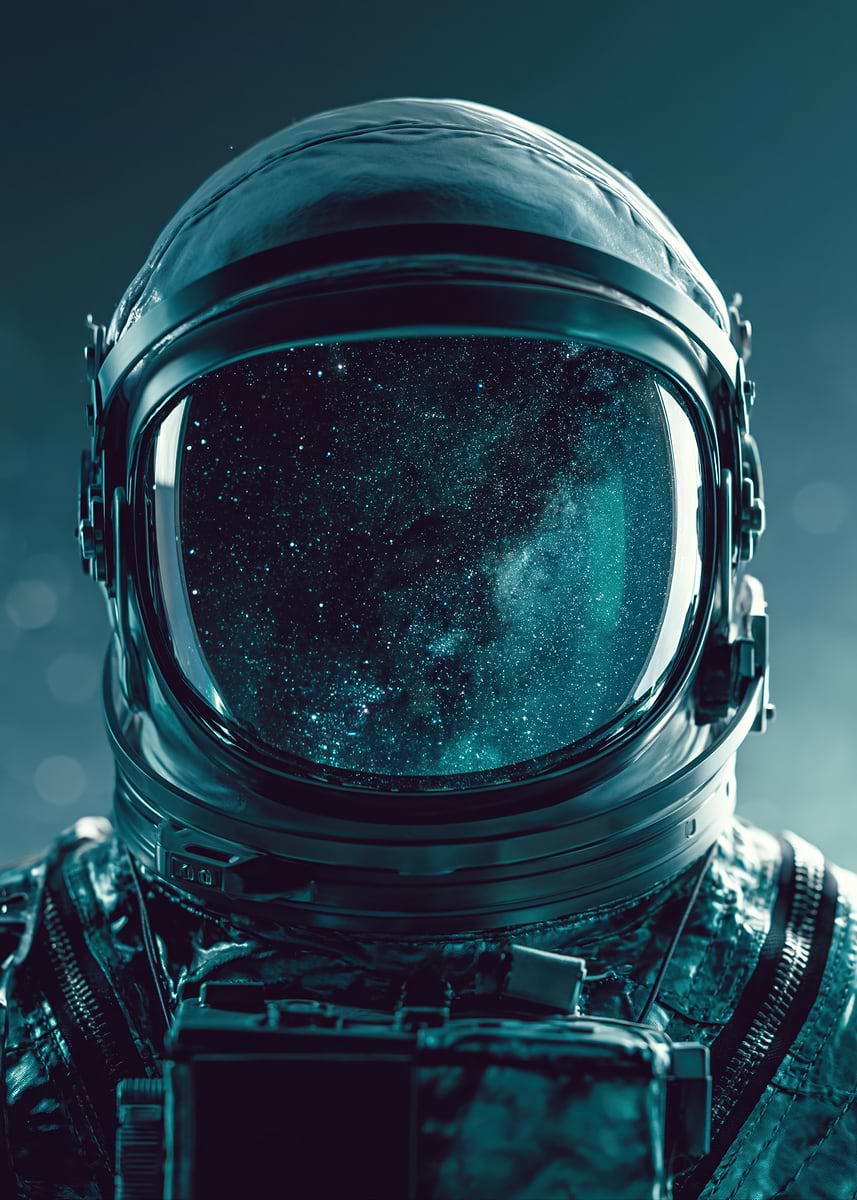 Astronaut Helmet Reflecting Stars' Poster, picture, metal print