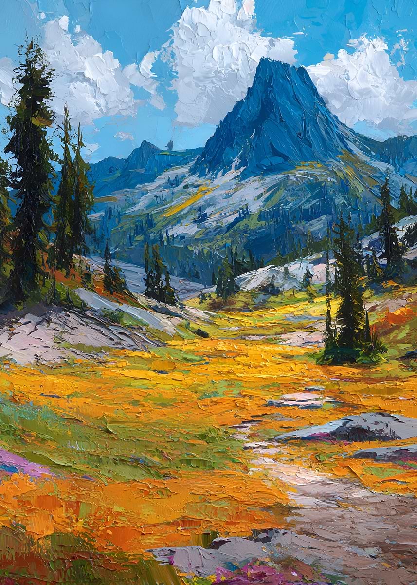 Impressionist Mountain Landscape Painting' Poster, picture, metal
