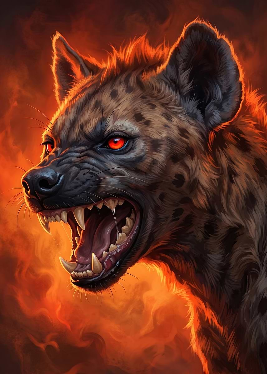 朱羅 hyena Fierce Hyena with Glowing Red Eyes' Poster, picture, metal print