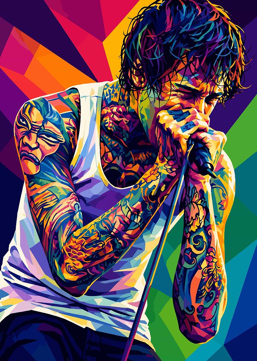 Mitch Lucker Singing into Microphone' Poster, picture, metal print
