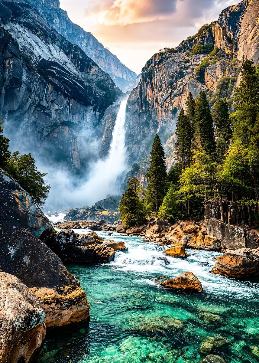 Turquoise Canyon Waterfall — from the Sanctuaries Of Nature collection, a Pixaverse metal print