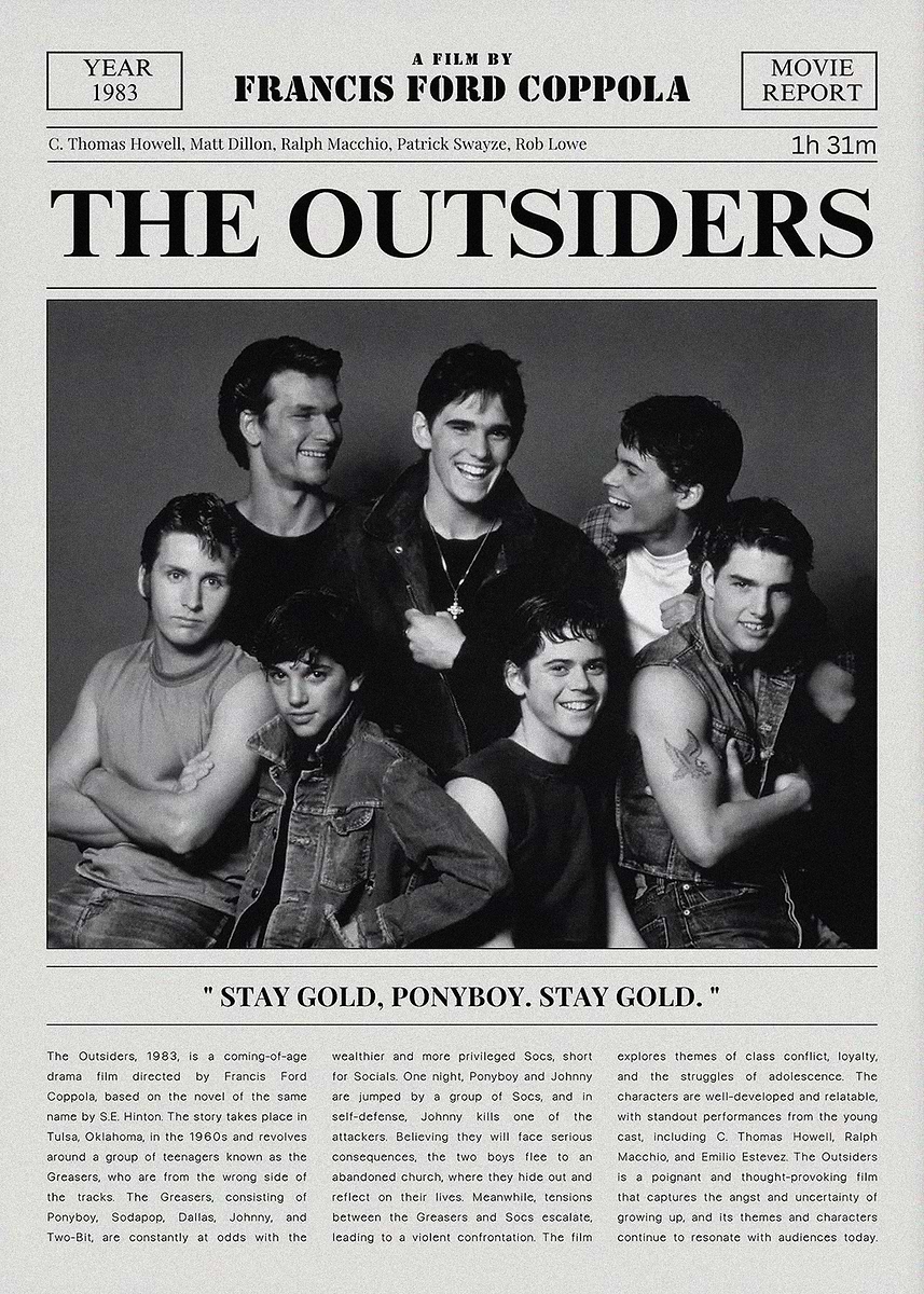 The Outsiders Movie Poster' Poster, picture, metal print, paint by
