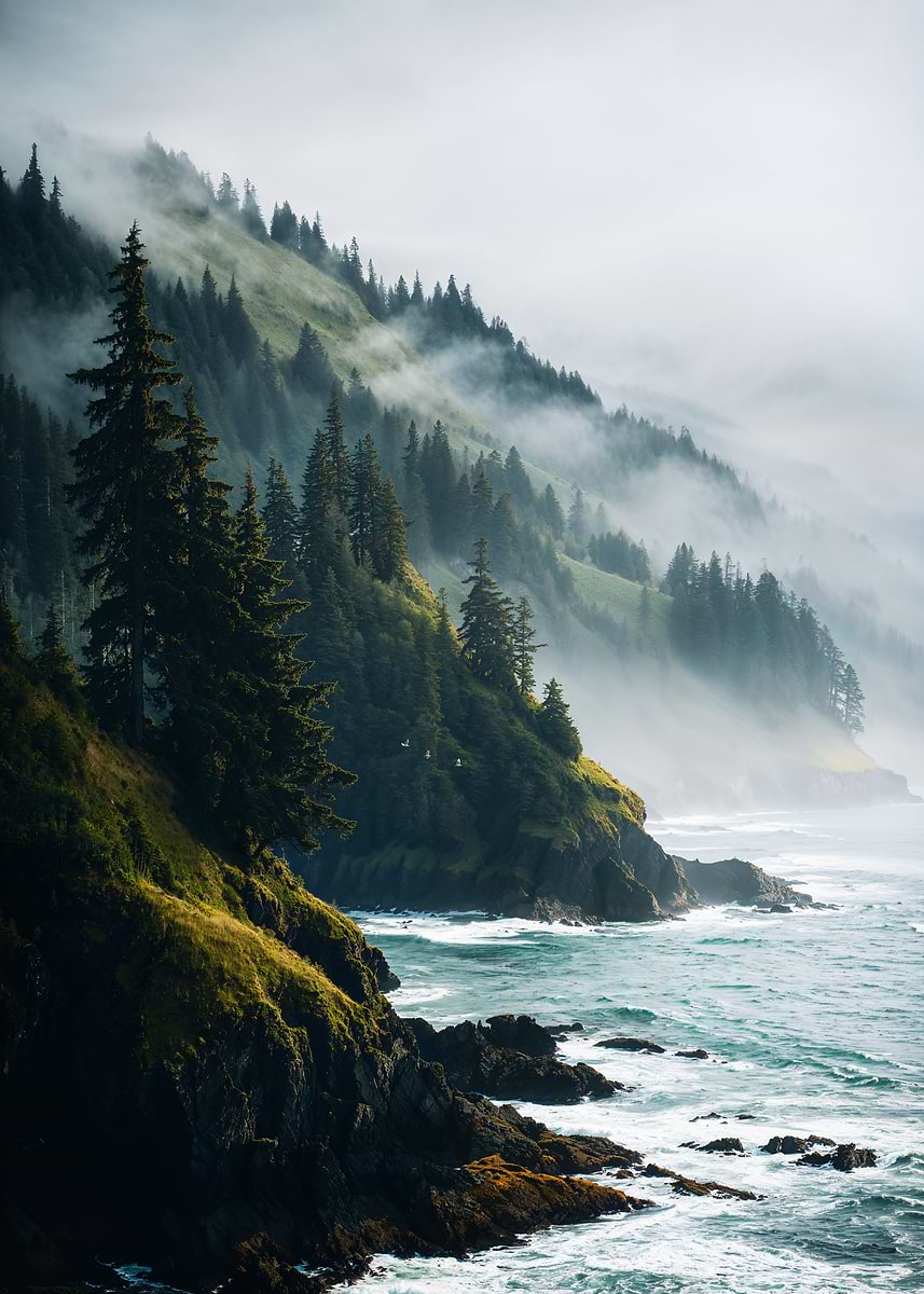 Emerald Coast in the Mist — from the Sanctuaries Of Nature collection, a Pixaverse metal print