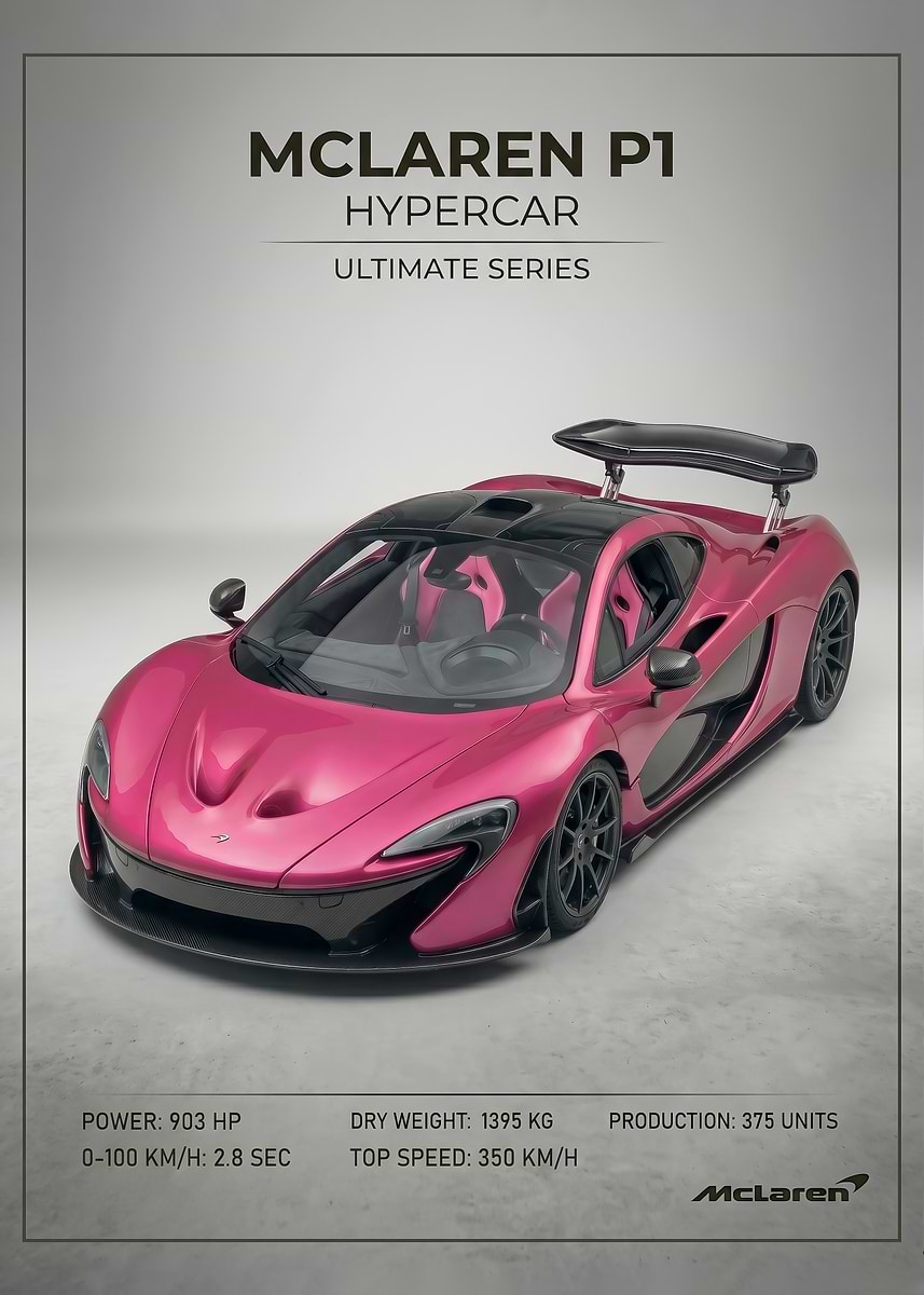 pink sport McLaren P1 Hypercar poster ' Poster, picture, metal