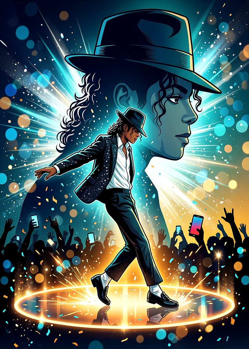 Michael Jackson on Stage dancing Moonwalk' Poster, picture, metal