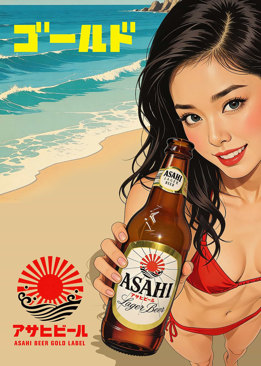 Vintage Style Asahi GOLD Export Lager' Poster, picture, metal