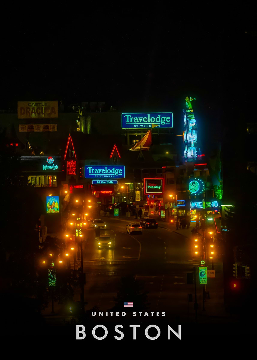 'Boston at Night Neon Signs' Poster, picture, metal print, paint by ...