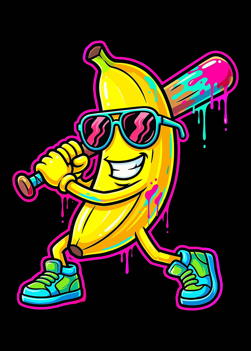 Cool Banana Poster, Funny Street Art Fruit Character, Urban