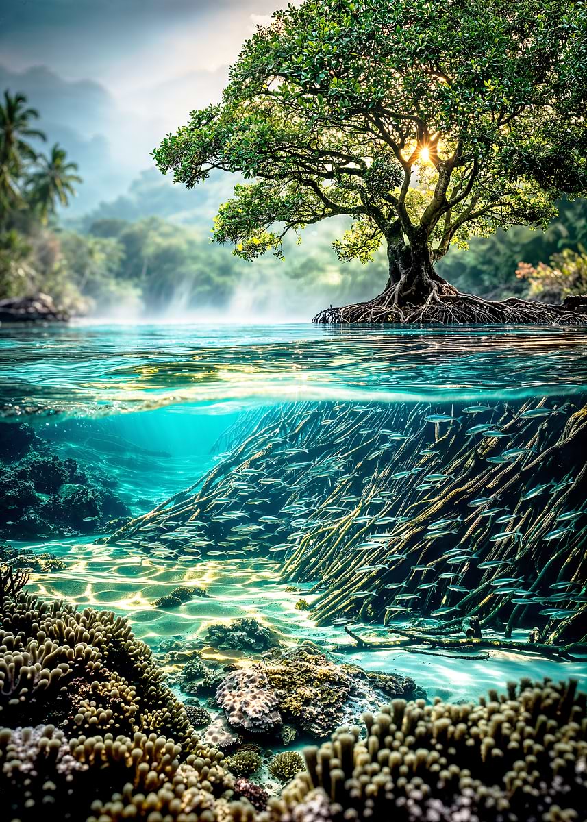 Sunroot Lagoon — from the Sanctuaries Of Nature collection, a Pixaverse metal print