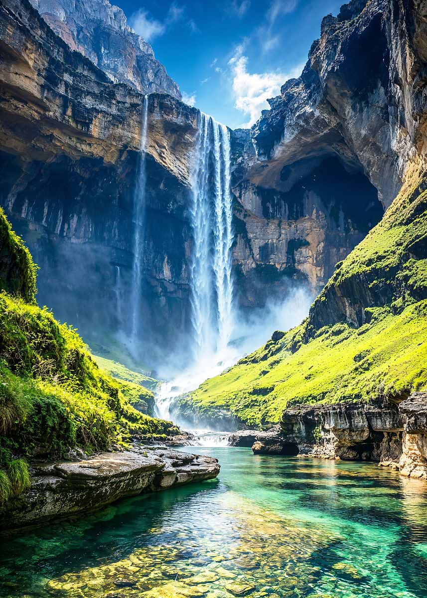 Emerald Cavern Falls — from the Sanctuaries Of Nature collection, a Pixaverse metal print