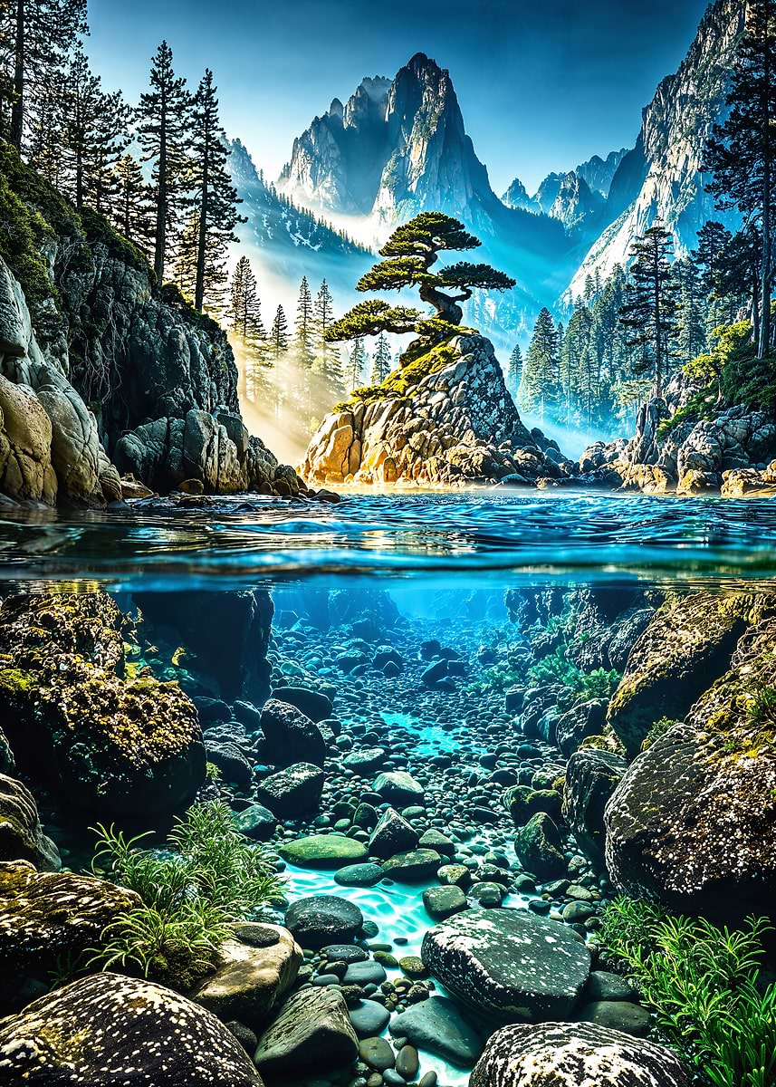 Crystal Mountain Cove — from the Sanctuaries Of Nature collection, a Pixaverse metal print