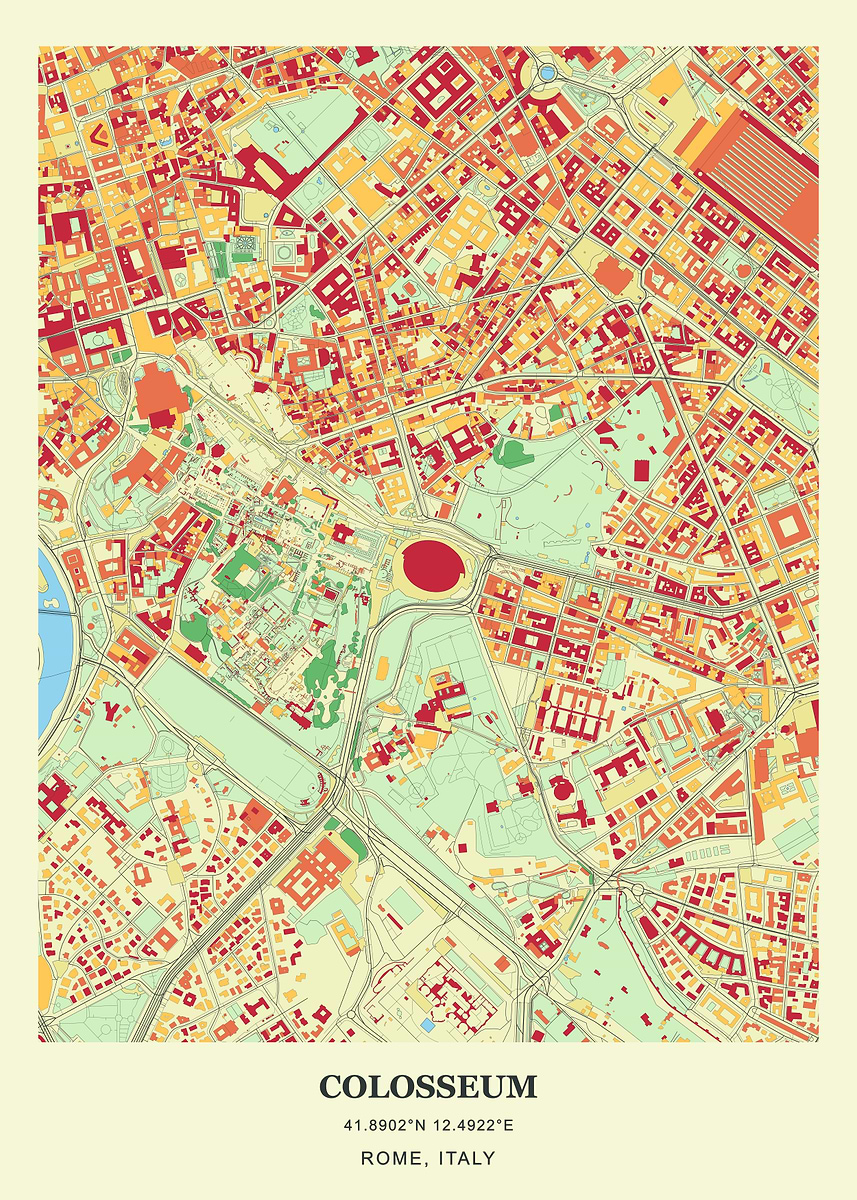 'Colosseum Map of Rome' Poster, picture, metal print, paint by Sam Kal ...