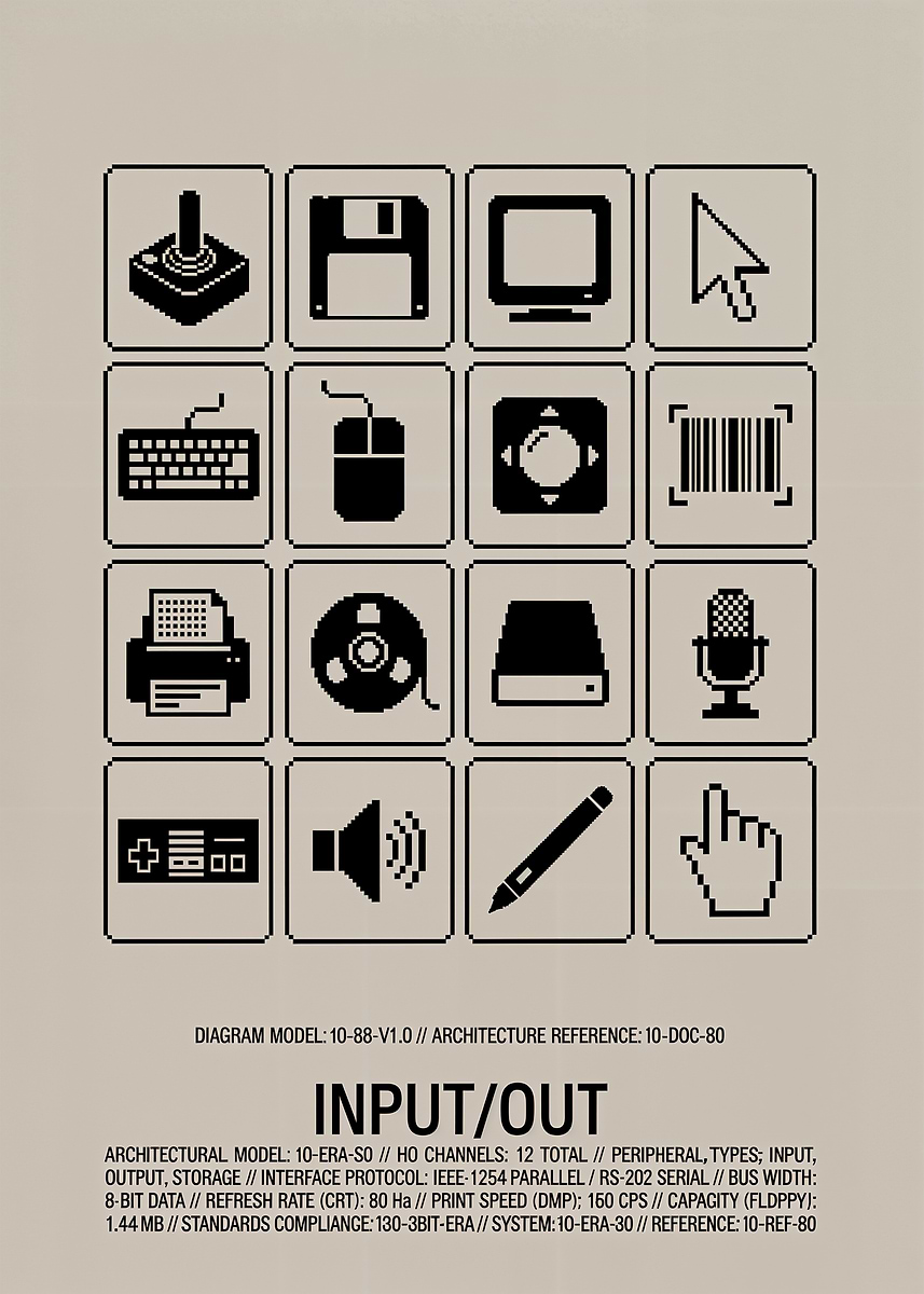 'Retro Input/Output Icons' Poster, picture, metal print, paint by T ...
