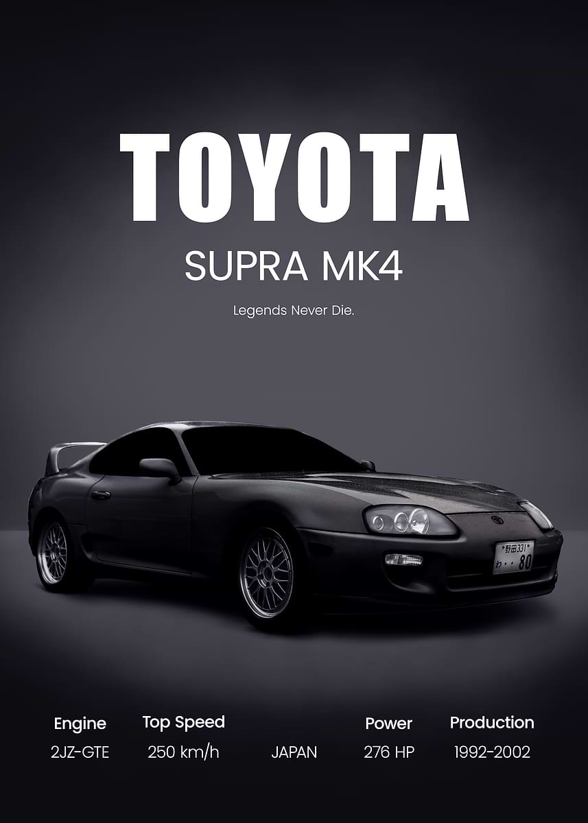 Toyota Supra MK4' Poster, picture, metal print, paint by Miguel