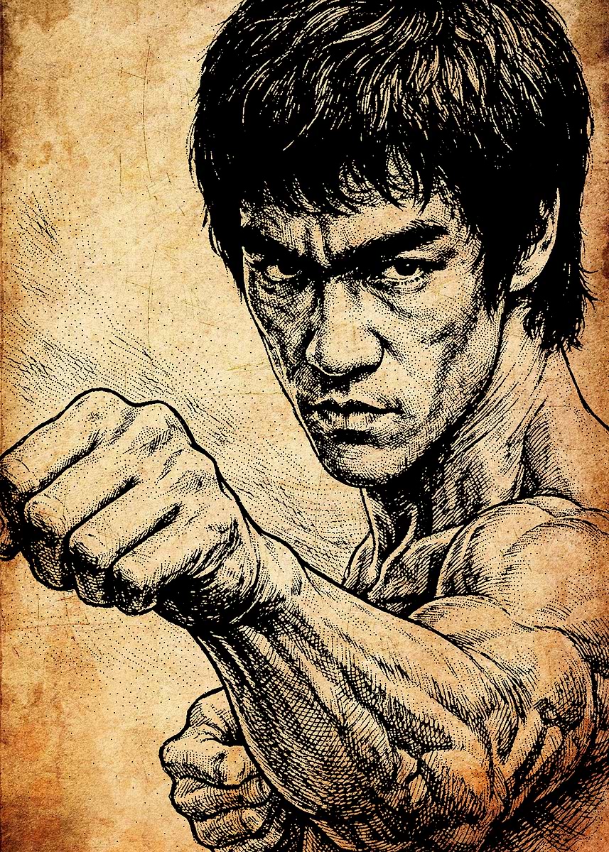 Bruce Lee in Fighting Stance' Poster, picture, metal print, paint