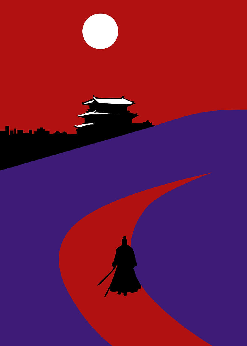 Samurai Path Design 'Samurai on a path to a castle' Poster, picture, metal print, paint by ...