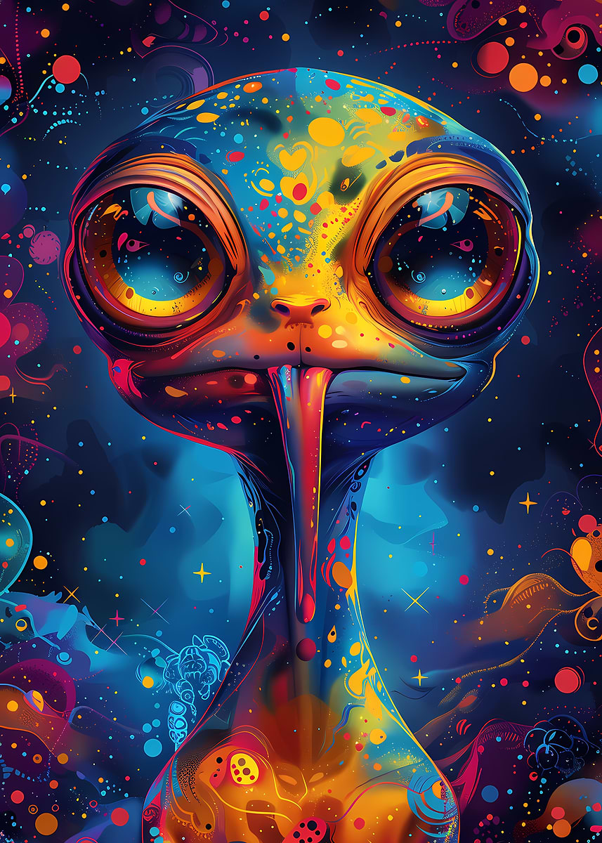 Psychedelic Alien Portrait' Poster, picture, metal print, paint by
