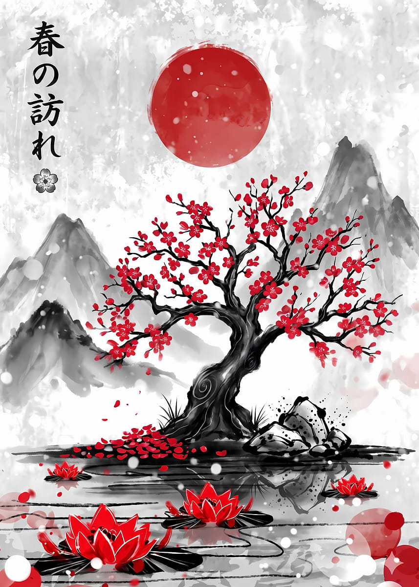 Japanese Spring Blossom Painting' Poster, picture, metal print