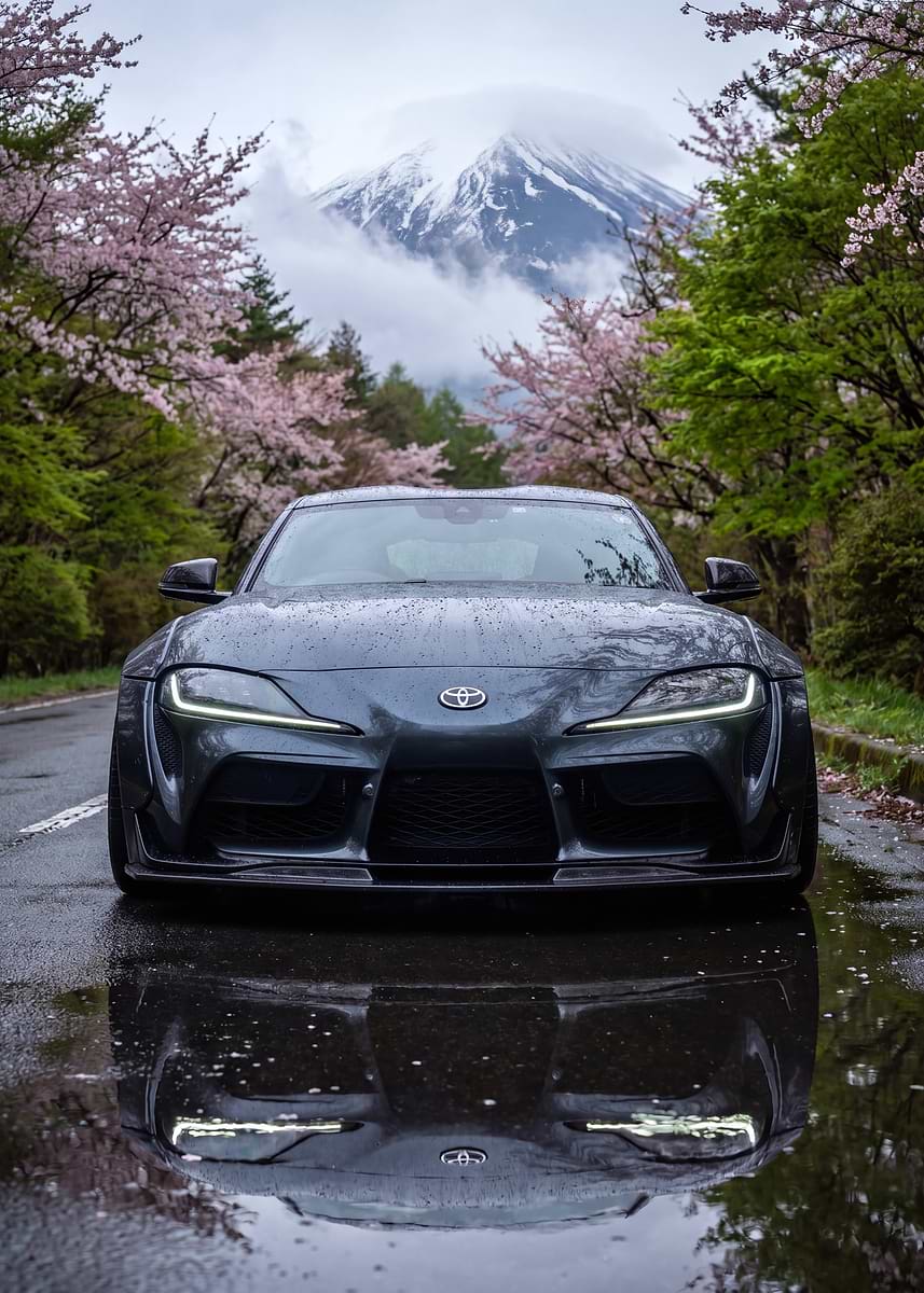 Toyota Supra with Mount Fuji and Cherry Blossoms' Poster, picture