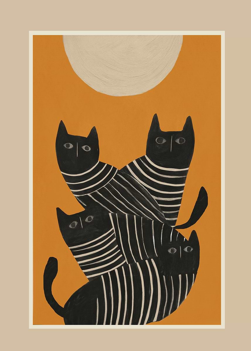 Abstract Black Cats' Poster, picture, metal print, paint by Branka