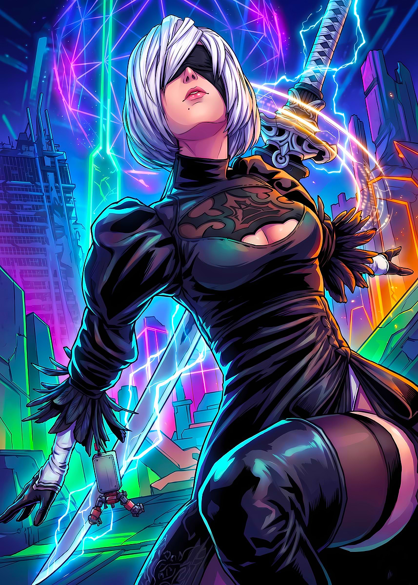 2B NieR Automata Art' Poster, picture, metal print, paint by