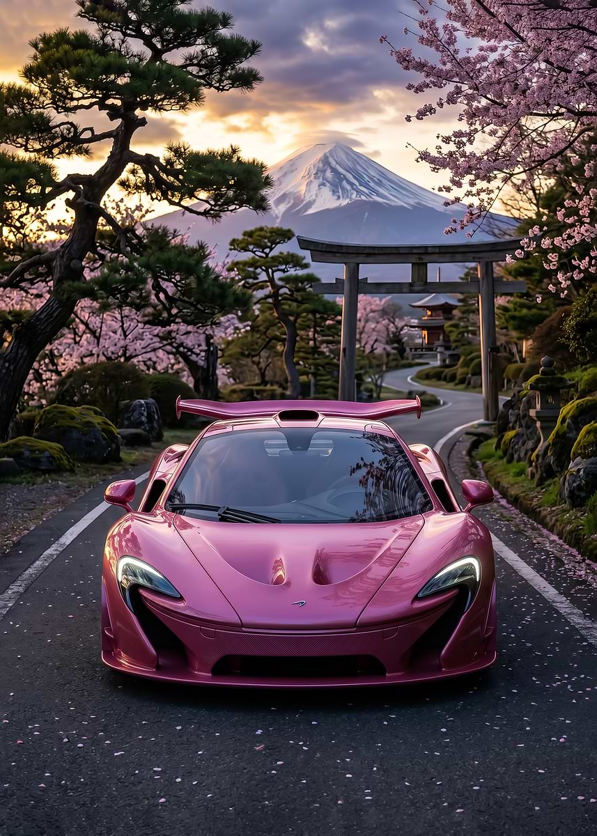 Pink McLaren P1 at Mount Fuji poster ' Poster, picture, metal