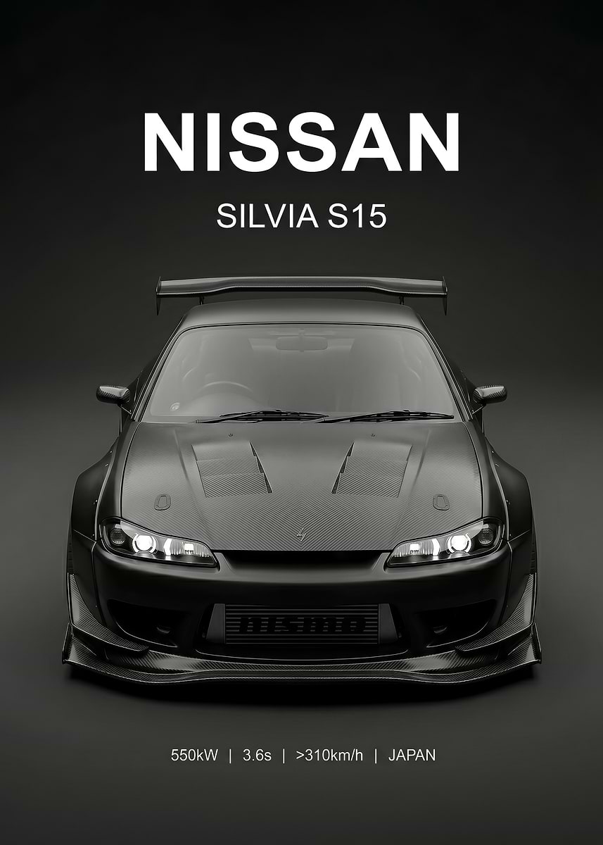 matte black Silvia S15 poster ' Poster, picture, metal print